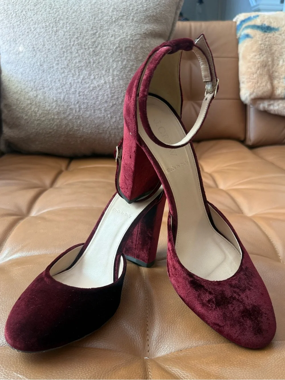 J. Crew Maisie Ankle-Strap Heel in Burgundy Velvet Women’s Size 10